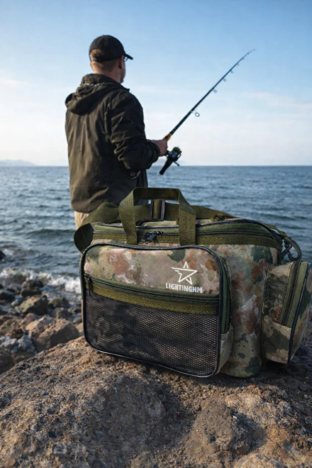 5 Gözlü Kamuflaj Balıkçı Olta ve Piknik Çantası Suya Dayanıklı Omuz Askılı Çanta